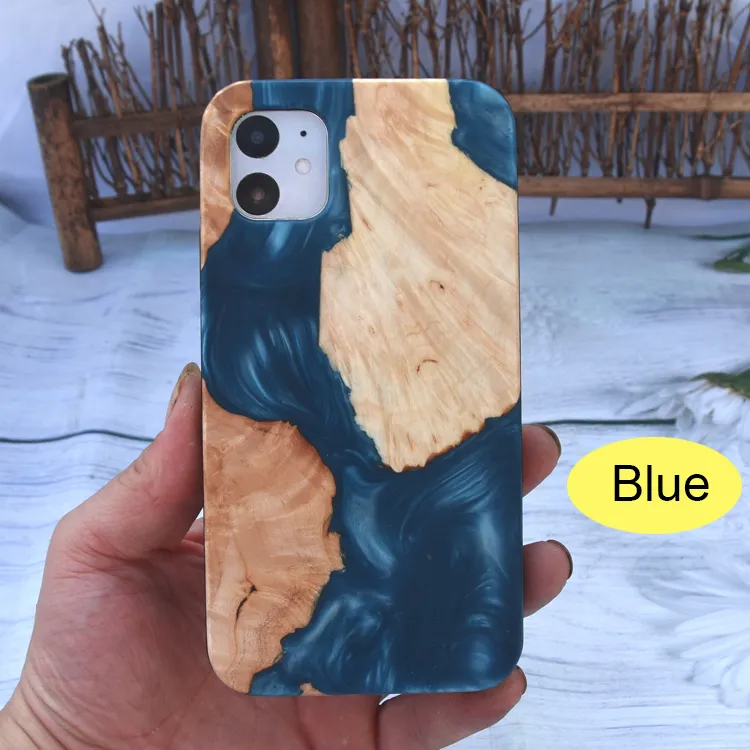Natural Wood Resin Phone Case for iPhone Unique Wooden Epoxy Cover for  iPhone 11 Pro Max, XS, XR, X, 7, Plus, SE Protective TPU Bumper