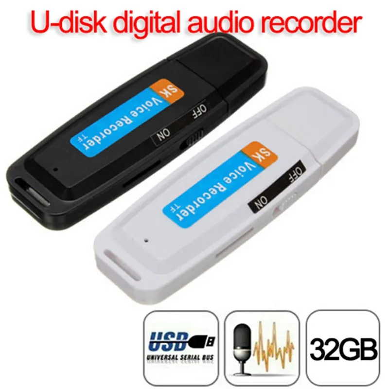 مسجل صوت رقمي على شكل قرص U-Disk مسجل صوت USB محرك أقراص فلاش يصل إلى 32 جيجابايت بطاقة Micro SD TF TF