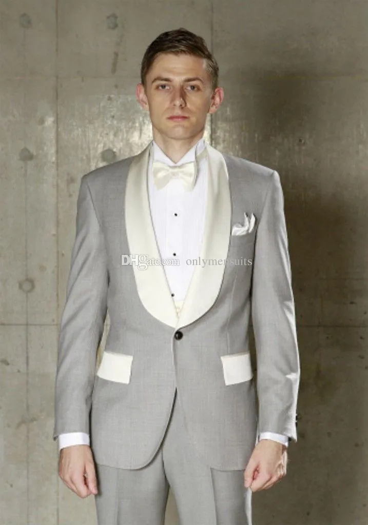 Smoking da uomo grigio chiaro bello da sposa con risvolto scialle smoking da sposo slim fit moda uomo cena d'affari/abito blazer Darty (giacca + pantaloni + cravatta) 6