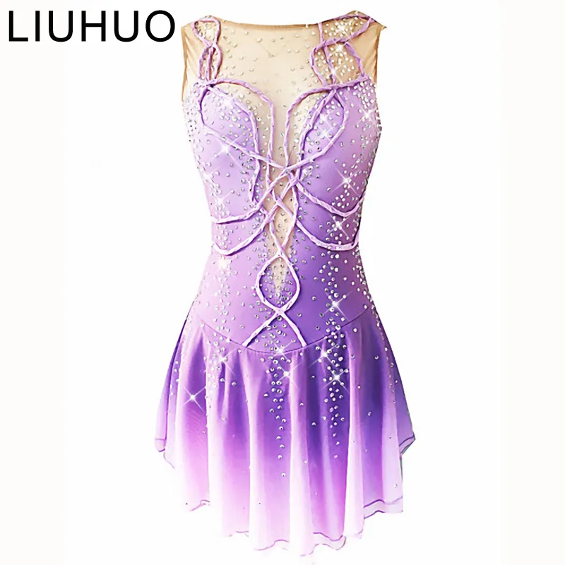 Figure Skating Dress Women's Girls' Ice Skating Dress Purple Open Back Spandex Micro-elastic Training Skating Wear