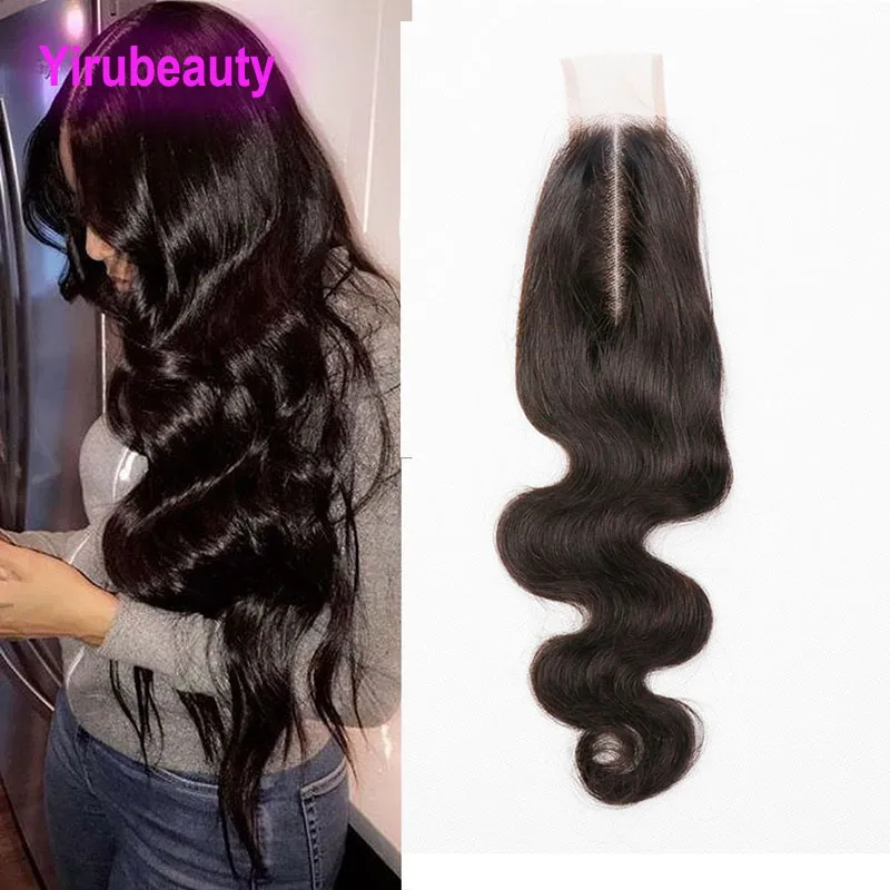 Indian Raw Virgin Hair Remy 2x6 Spetsstängning Middle Del 2 by 6 Body Wave with Baby Hairs Products 10-24 "Natural Color