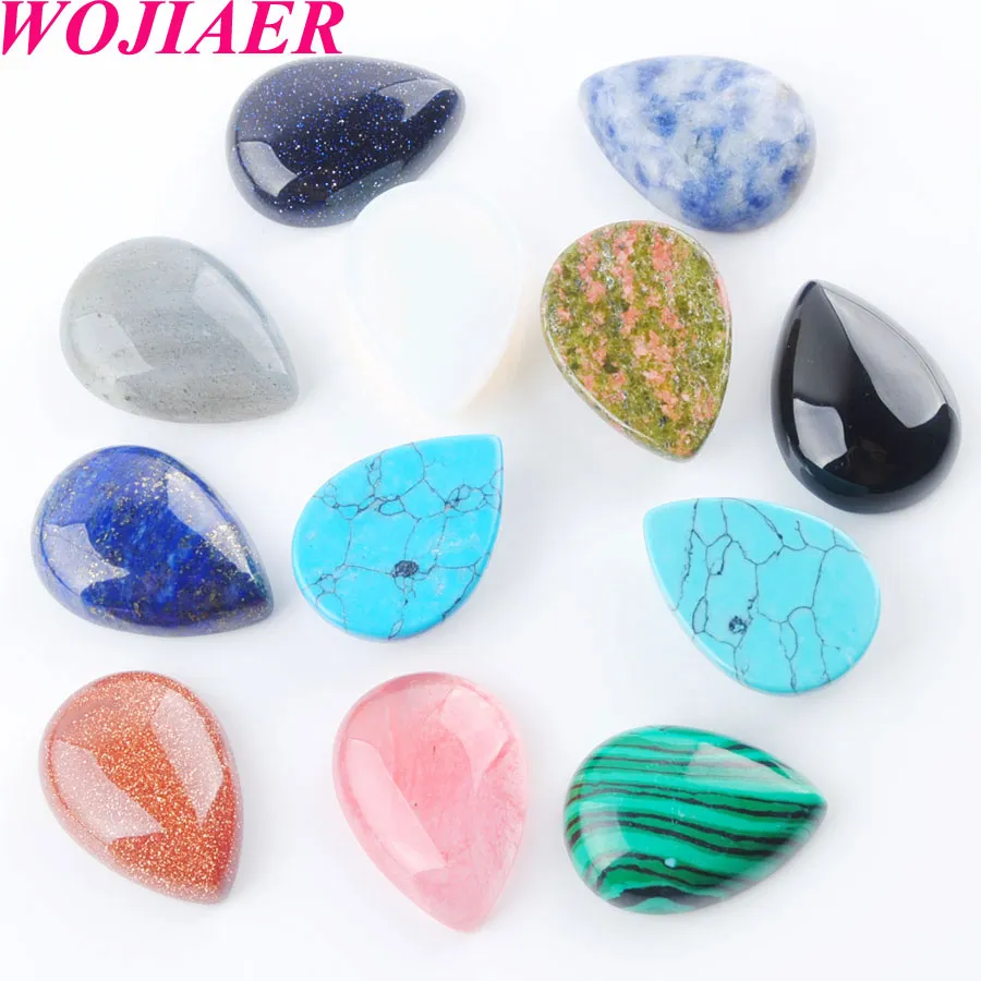 Wojiaer Natural Gemstone Beads Teardrop Cabochon Cab No Drill Hole 18x25x7mm 느슨한 구슬 보석 제조 액세서리 BU811