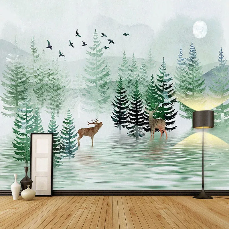 Custom Mural Wallpaper 3D Hand Painted Forest Landscape Deer Photo Wall Paper Living Room TV Sofa Bedroom Background Wall Fresco