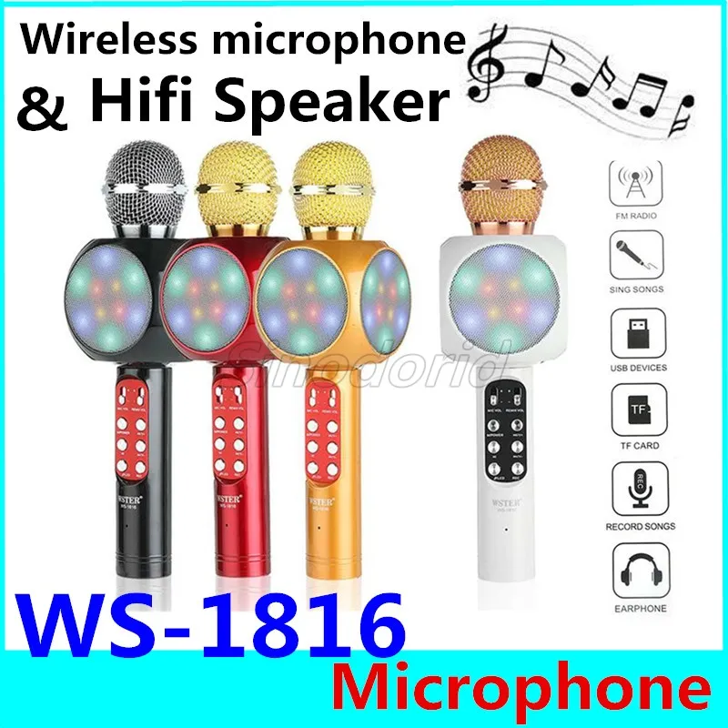 WS1816 Fashion KTV Handheld Trådlös mikrofon Högtalare Reverberation Voice Condenser Karaoke Inspelning Live surround Sound Hifi Speaker