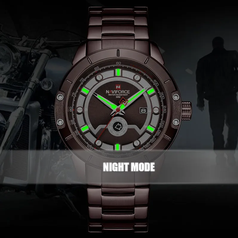 Naviforce Mens Watches Top Brand Fashion Sport Watch Men Full Steel Waterfroof Quartzリストウォッチ