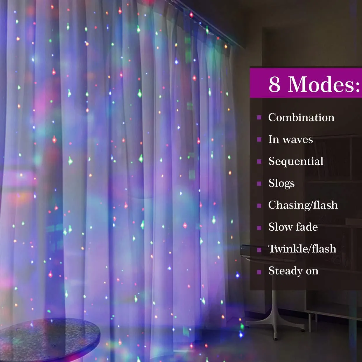 Umlight1688 300 LED Copper Curtain String Lights Window Icicle Lights USB Powered 8 Modes with Wireless Remote Control
