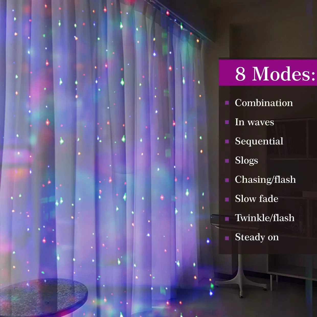 Umlight1688 300 LED Copper Curtain String Lights Okno Icelek Światła USB Powered 8 trybów z bezprzewodowym pilotem