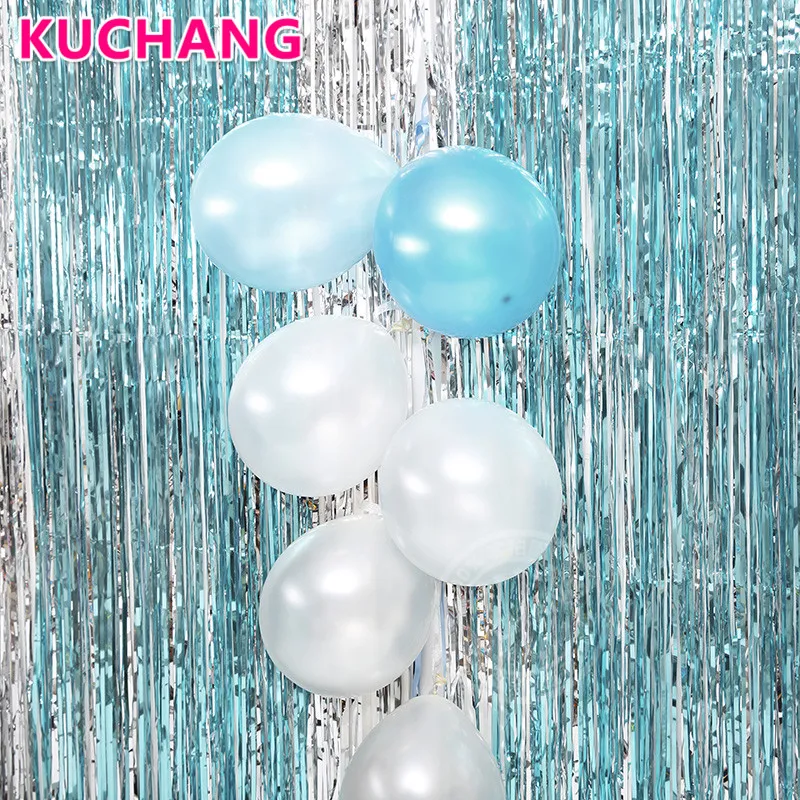 10st / parti 18inch pärla ljus lila blå folie latex helium ballonger frans regn gardin bröllop baby födelsedagsfest dekorationer
