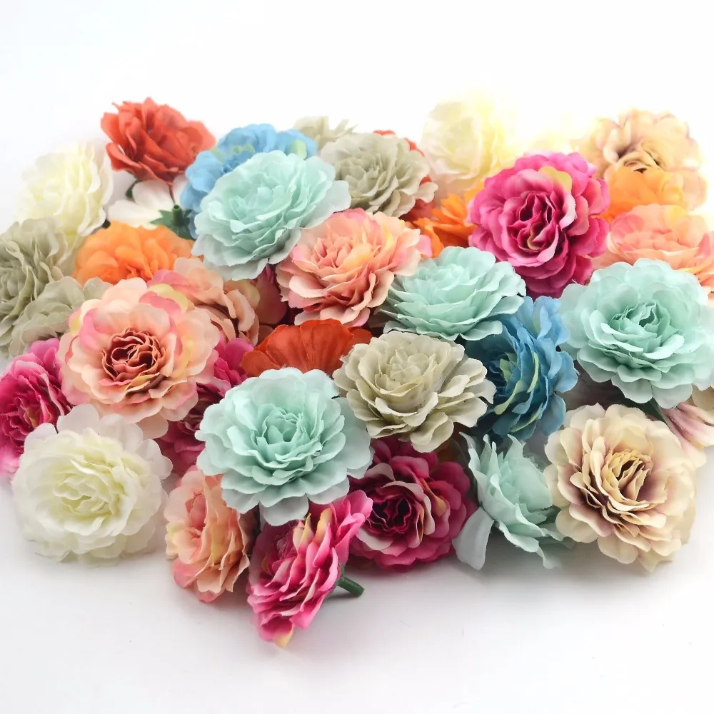 50 Pcs 6 CM de Haute Qualité Soie Rose Fleurs Artificielles Tête Mariages Décoration Maison Ameublement de Jardin BRICOLAGE Artisanat Faux Fleur C18112601