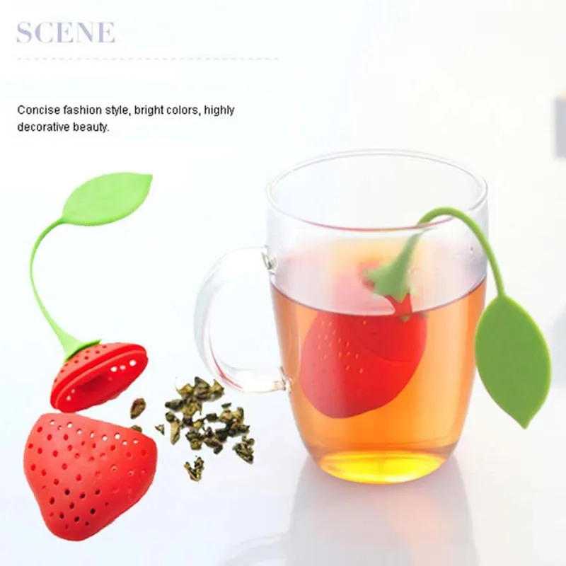 Çilek Silikon Çay Demlik Süzgeç Kırmızı Sarı Teabag Su Isıtıcısı Gevşek Çay Yaprak Süzgeç Topu Bitkisel Baharat Çay Demlik Filtresi VT0327