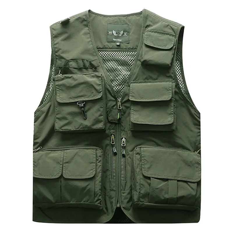 Outdoor Heren Tactical Fishing Vest jas man Multi Pockets Mouwloze reisjassen 5XL 6XL 7XL