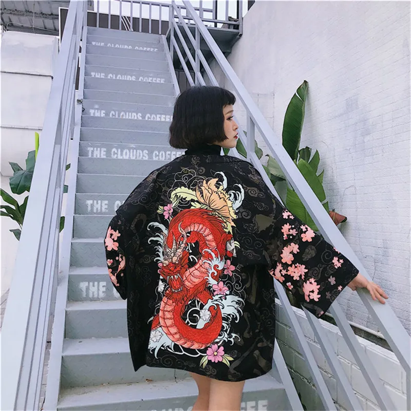 Dragon print kimono cardigan sale