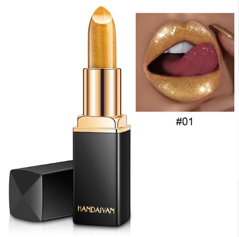 5 stks / partij Glitter Lipstick Metallic Waterdichte Langdurige Glanzende Temperatuur Verandering Kleur Rode Shimmer Lippenstift Lippen Batom