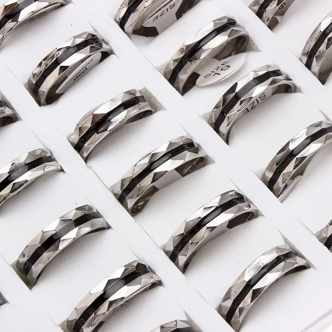20 pcs womens moda linha preta tom de prata de titânio de aço inoxidável moda jóias de casamento anel presente lotes por atacado