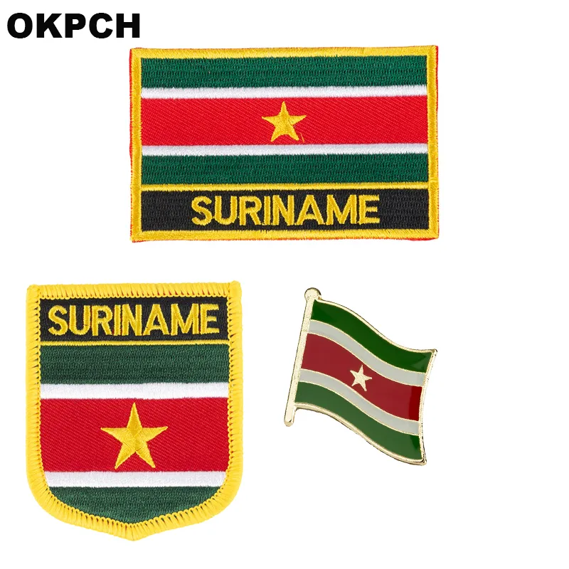 Bandeira do suriname remendo emblema 3 pcs um conjunto de patches para roupas diy decoração PT0168-3