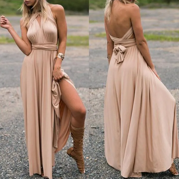 31 colors Women Wrap Convertible Boho Club Dress Bandage Long Dress Party Bridesmaids Multi-wear multi-rope cross backless sexy dress