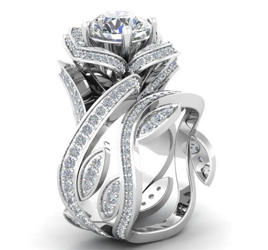 Rose Flower Ring Zirkoon Sieraden voor Dames Engagement Bruiloft Gift Bague Bijoux Maat 5 6 7 8 9 10 11 12
