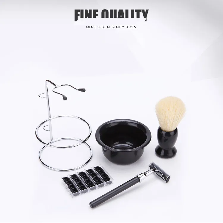 shaving care set brush stainless steel stand soap bowl professional beard moustache tool father or mens gift Razor Blades