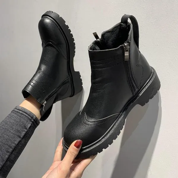 Designer Womens Low Heel Wide Fit Ankle Boots With Zipper And Lace