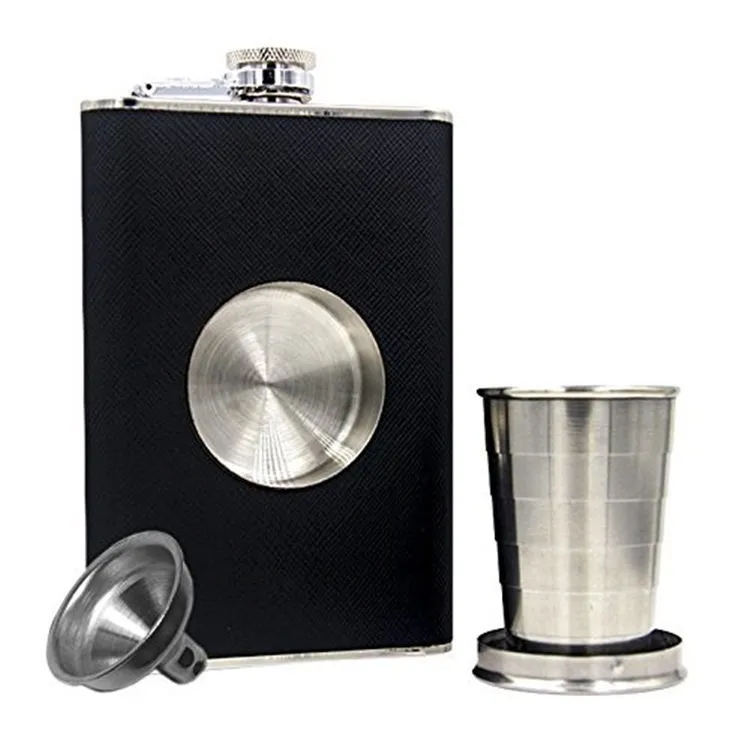 50pcs Portable stainless steel flask 8oz creative folding retractable wine set with stainless steel funnel in 3 piece set T3I5681