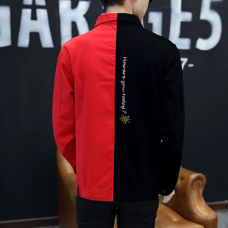 Spring Autumn Men Casual Slim Denim Jacket Black White Red Color