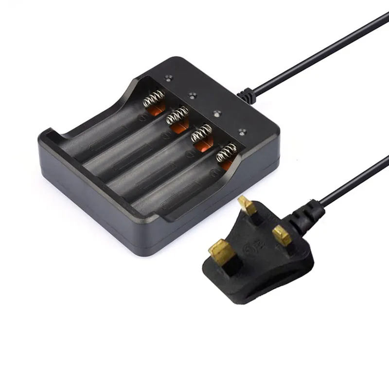 Rechargeable Lithium Battery Charger With 4 Slots, Cable, And Multiple Nasdaq Plug Power Options