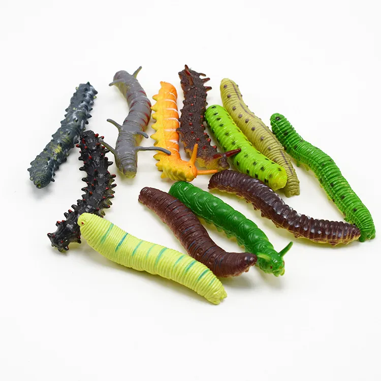 12 조각/로트 시뮬레이션 애벌레 모성 웜 곤충 모델 장난감 장난 장난감 트릭 재미있는 장난감 곤충 모델 장식 소품 할로윈 파티 장식