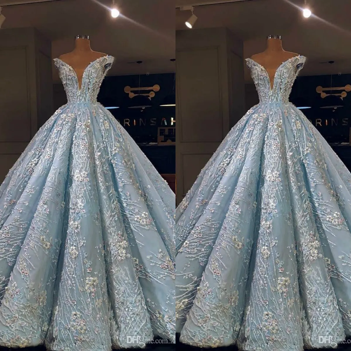 Shoulder Dubai Off Prom Dresses Ball Gown Lace Appliqued V Neck Evening Gowns Beaded Long Formal Pageant Dress s