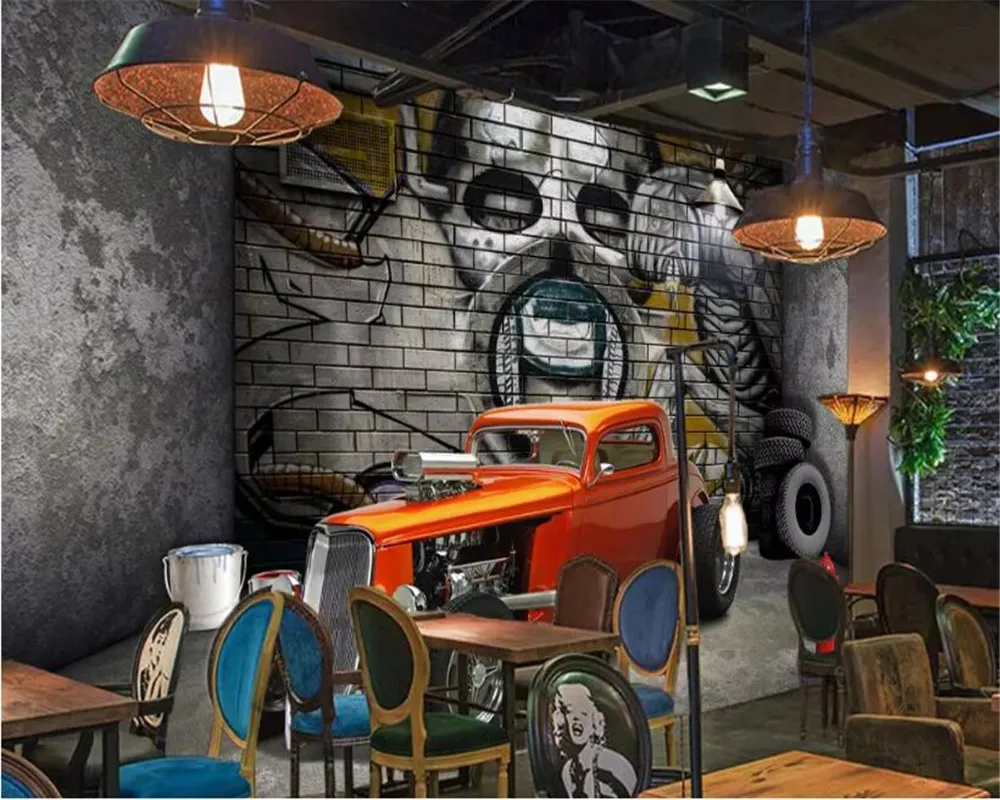 BEIBEANG PAPEL DE PAREDE Sfondi 3D Sfondi 3D Spazio esteso Retro Classico Classico Auto Nostalgica Decorativa Murale Cafe Sfondo 3D