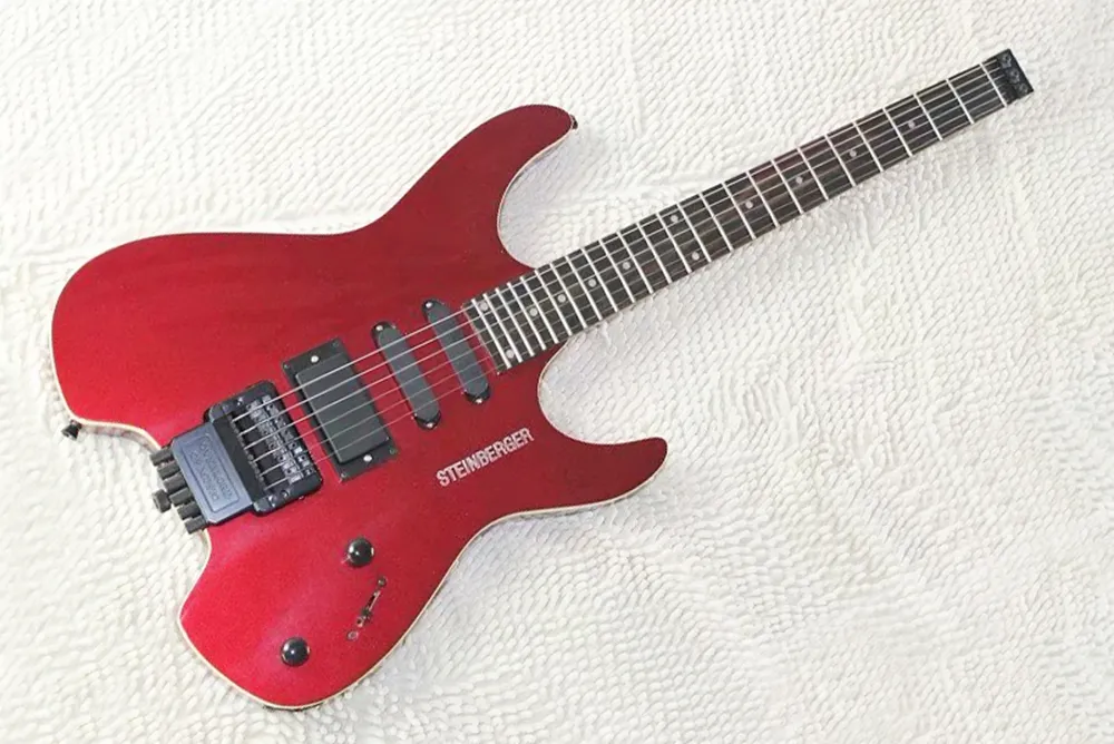 chitarra elettrica senza testa rossa metallizzata con floyd rose, 24 tasti, tastiera in palissandro, personalizzabile su richiesta