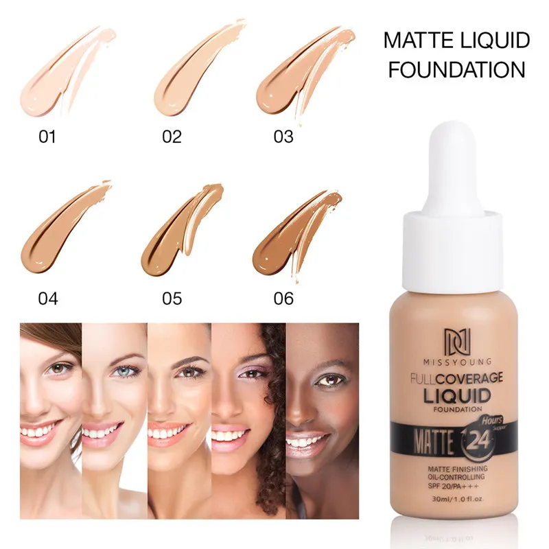 Missyoung Foundation Cream Mineral Whitening Long Wear Oil Control Concealer Liquid Foundation Soft Matte Facial Base Cream