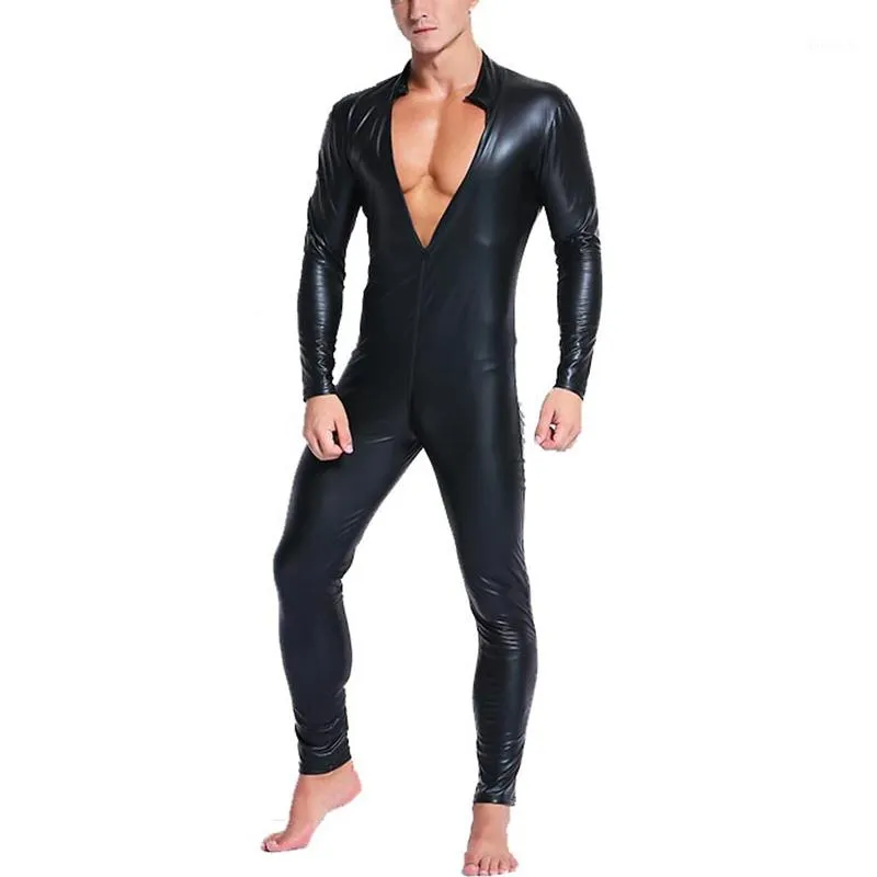 Exotiska kläder Män / Kvinnor Sexiga Kläder Catsuitunderkläder Wetlook Glänsande PU Läder Bodysuit Clubwear Jumpsuit Plus Storlek S-6XL1