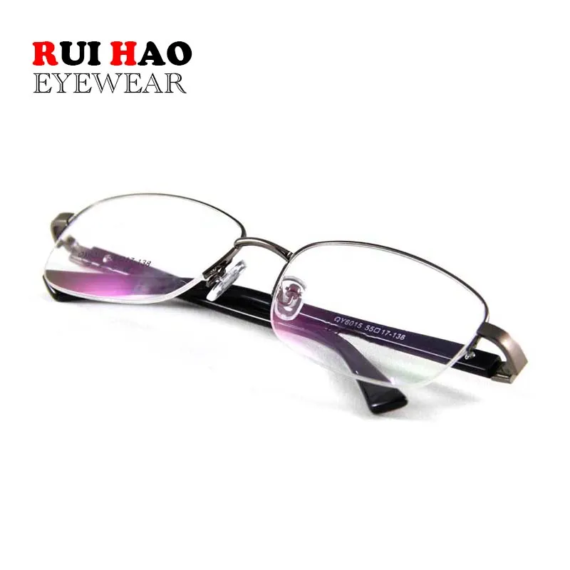 Wholesale-Grey Half Rimless Eyeglasses Frame Men Big Optical Glasses Frame Prescription Spectacles 6015