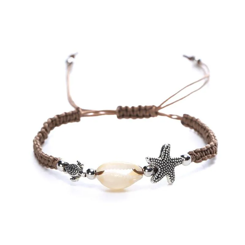 Seestern-Muschel-Strand-Armband, verstellbares Meeresschildkröten-Seil, Unisex, geflochtene Armbänder für Männer und Frauen, Persönlichkeit, Sommerurlaub, Schmuck