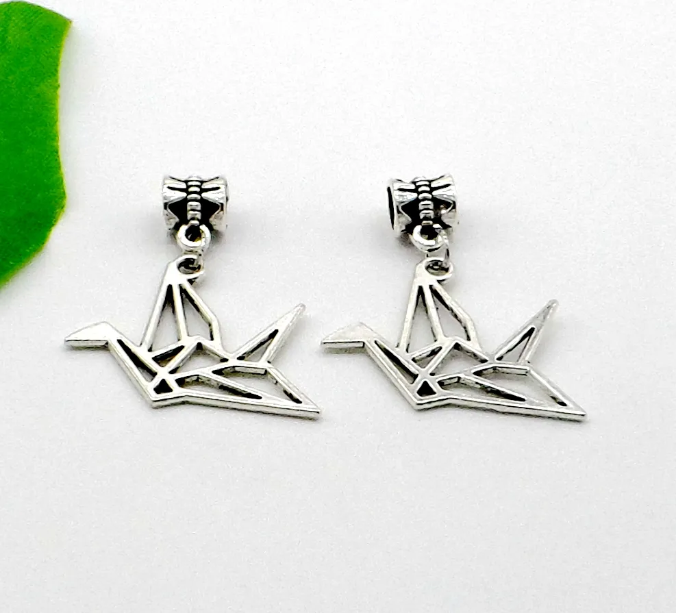 Wholesale - MIC IN STOCK 100 Pcs/lot alloy Origami Paper Crane Beads Charms pendant Dangle Beads Charms Fit European Bracelet