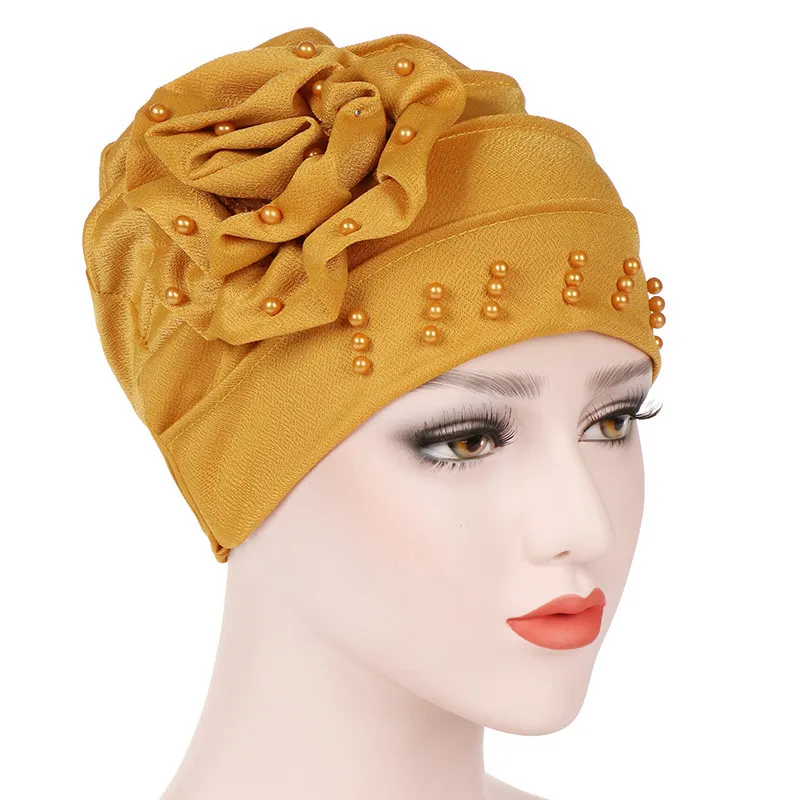Women Fashion Beading Muslim Inner Hijabs Flower Stretch Cotton Cap