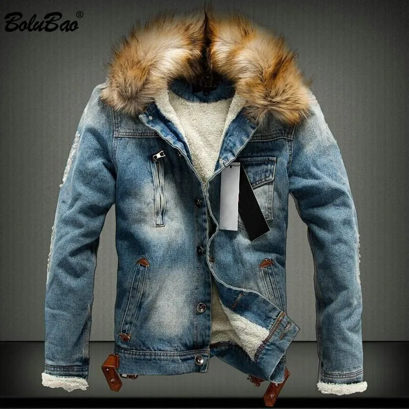 Nytt märke Mäns Denimjacka 2018 Vinter Varm tjocka Denim Jackor Mäns Fashion Denim Coat OuterWear Mens