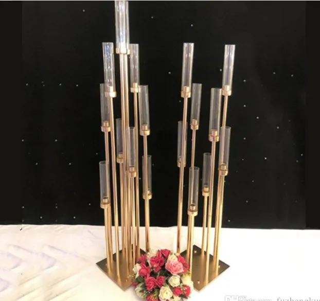 6 pezzi/lotto 8 teste in metallo candelabra portacancata oro a bandiera acrilico tavolo da centro titolari di candele decorazioni Candelabrum