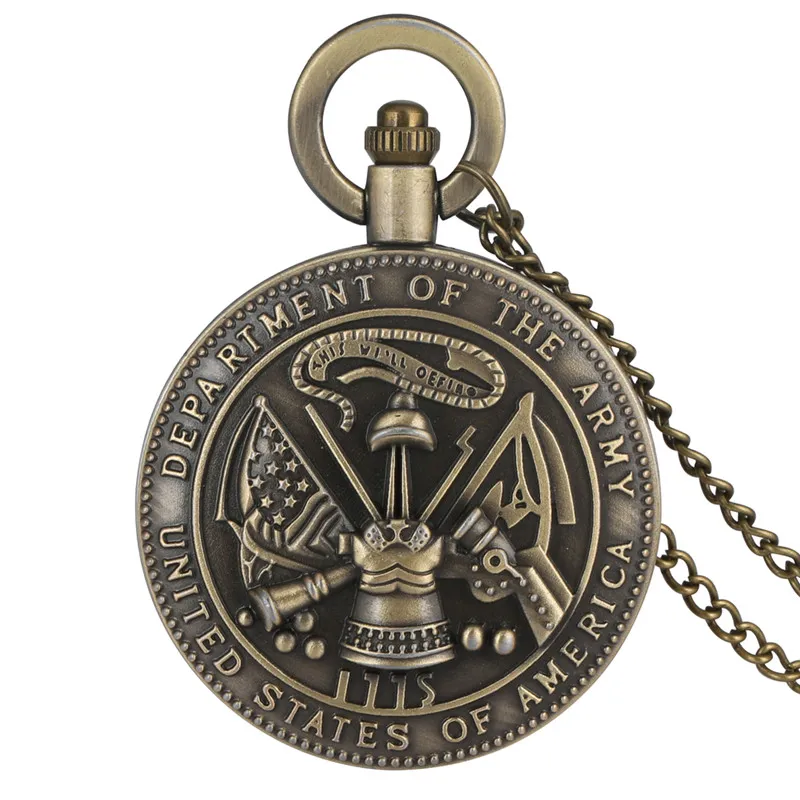 Vintage Bronze The USA Department Of Army Pocket Watch Men Women Quartz Analog Clock With Necklace Chain reloj de bolsillo