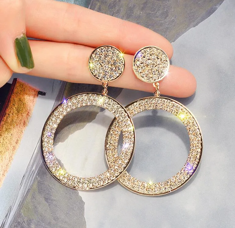 Ny designer geometri av cirkeln stud örhängen för kvinnor mode bling bling örhänge 925 silver nål smycken gåvor