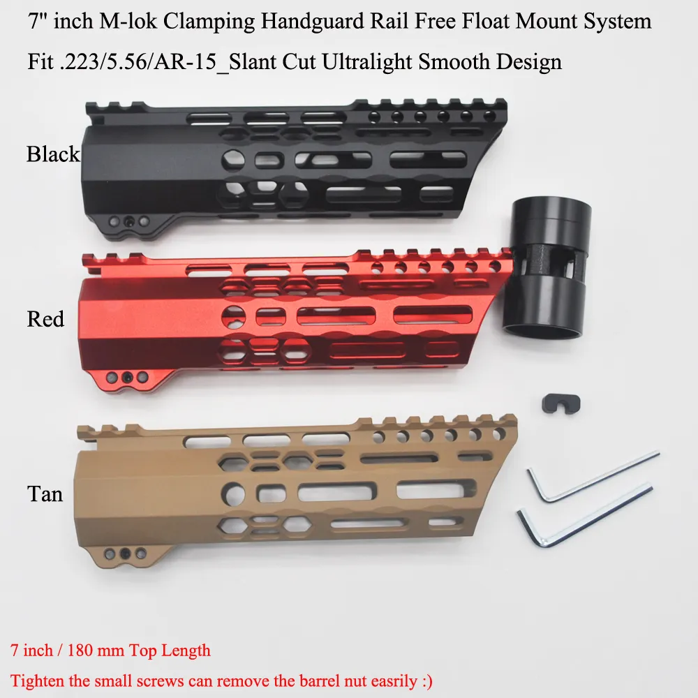 7 インチ M-lok クランプハンドガードレール スラントカット 超軽量スリム フリーフロートマウントシステム ブラック/レッド/タンカラー