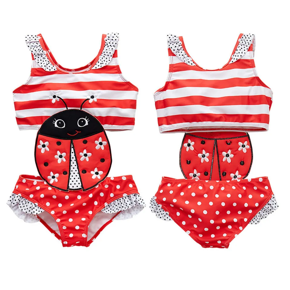Bebés recién nacidos Traje de baño Mariquita Niños Niñas Volantes Patrón bordado de una pieza