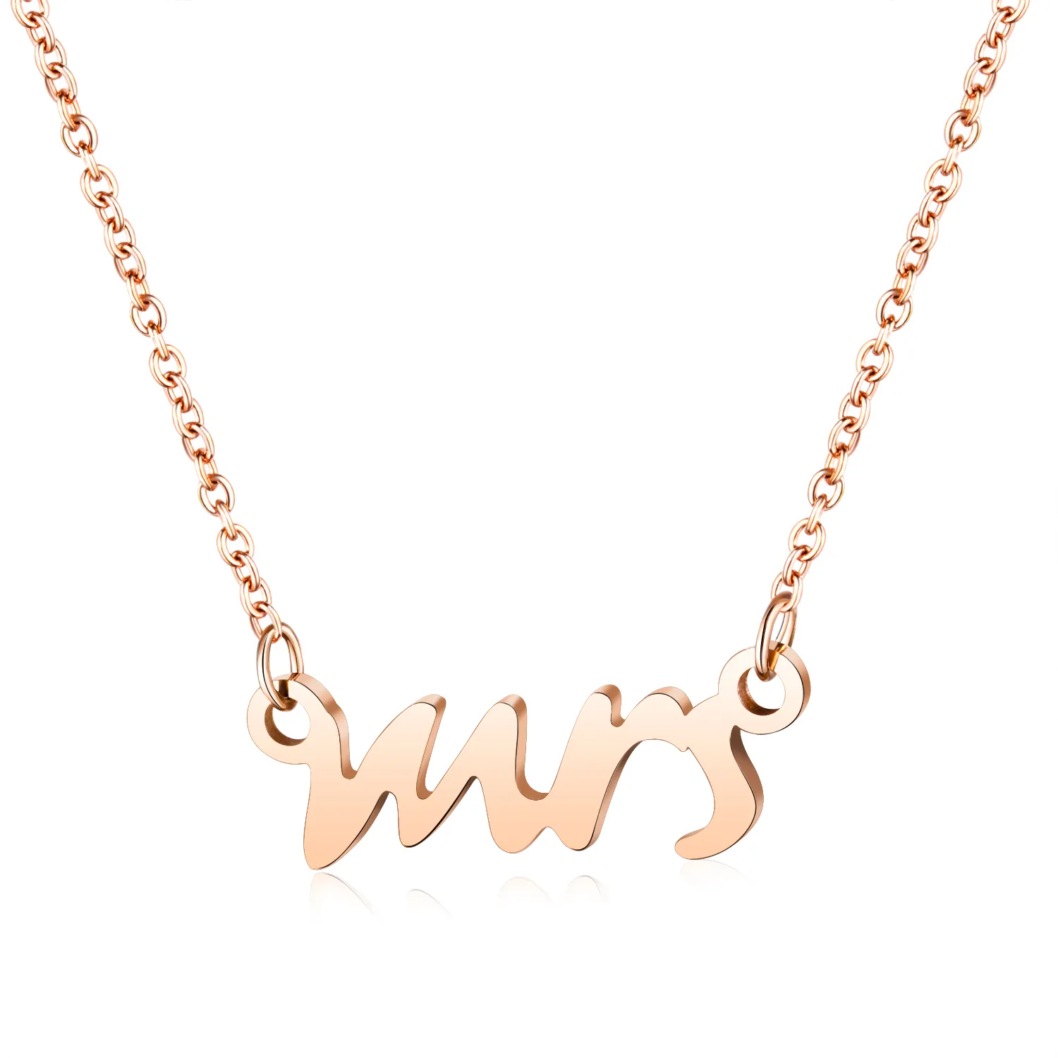 Rose Gold Mrs Necklace in Stainless Steel Mrs Letter Charm Necklace Bridal Gift Wedding Necklace Gift for Wife