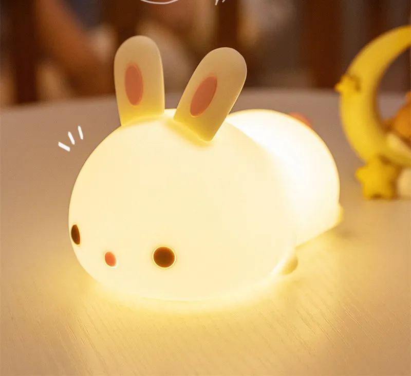 New and unique rabbit pat light, charging bedroom colorful light silicone night light bedside night light