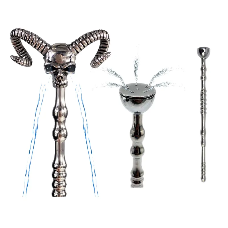 Manliga kyskhetsanordningar metall tjur huvud penis plug stimulering dra pärlor insats stick lång stil uretral dilator