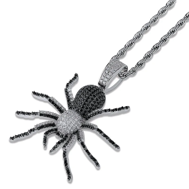 Hip Hop Design Colar Pingente Iced Out Spider com Micropave Simulado Diamante Bling Partido Mens Jewelry