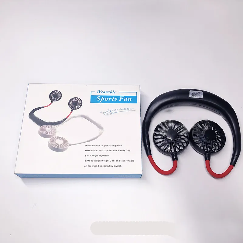 2020 cool mini ventilador portátil USB Fan recarregável Neckband preguiçoso pescoço de suspensão dupla de refrigeração mini ventilador para a Vida Diária com Retail Box