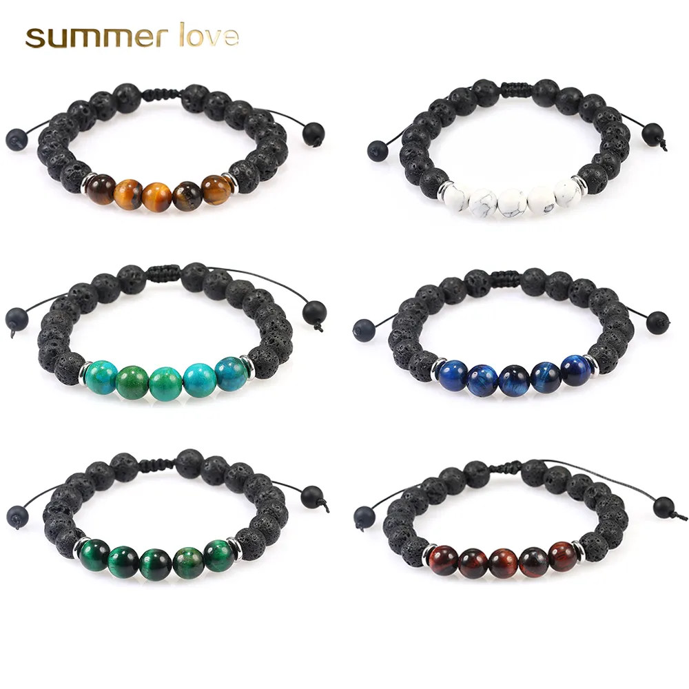 Nuovo braccialetto con perline occhio di tigre in pietra lavica da 8 mm per uomo Donna Intrecciato a mano in pietra naturale Guarigione Equilibrio Bracciale Yoga Regalo di gioielli di moda