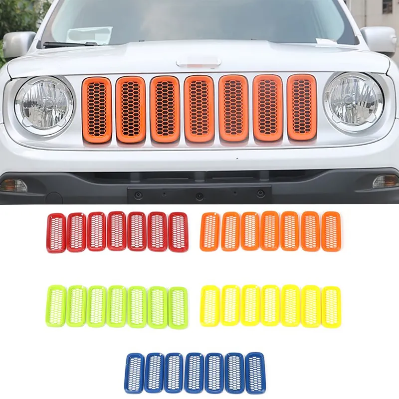 Abs front grilles malha grade insere guarnição tampa da decoração para Jeep Renegade 2016-2018 Auto Acessórios Exterior