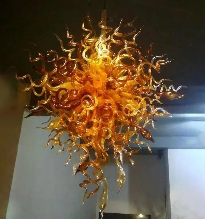 Sala konferencyjna Oświetlenie żyrandol Antique Piękne Dekoracja Wisząca Lampa LED Światła Amber Handmade Dmuchany Szklany żyrandol 40 cali Wysoki